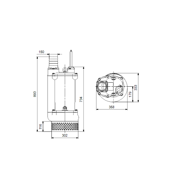 Дренажный погружной канализационный насос Grundfos для канализаций DWK.O.13.150.75.5.1D.R артикул 96926084 – габаритный чертеж
