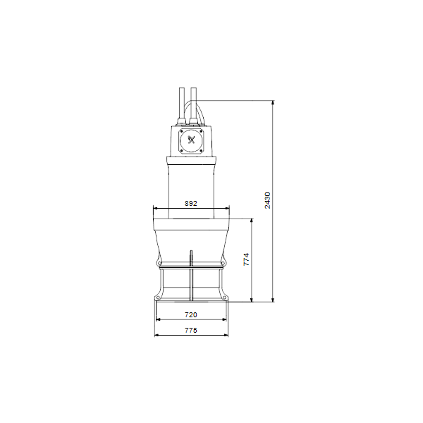 Дренажный погружной насос Grundfos для канализаций и водозабора KPL.900.110.8.T.50.15.E.40 артикул 99265822 – габаритный чертеж