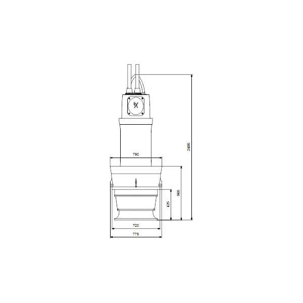 Дренажный погружной насос Grundfos для канализаций и водозабора KWM.800.90.6.T.50.480.H.40 артикул 99301480 – габаритный чертеж