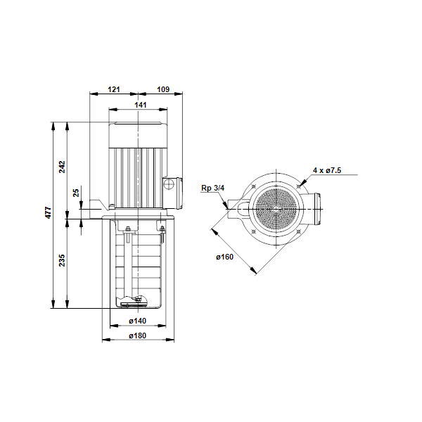 Полупогружной насос Grundfos MTH2-8/4 A-W-A-AQQV артикул 98992597 – габаритный чертеж