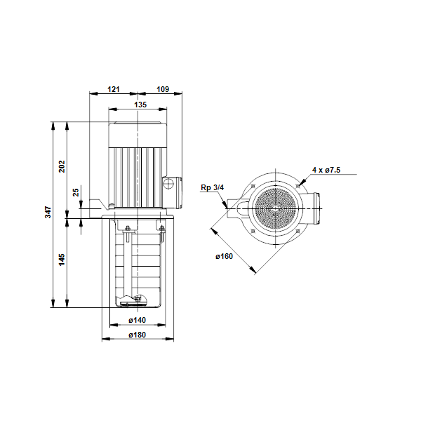 Полупогружной насос Grundfos MTH4-20/1 A-W-A-AUUV артикул 44643321 – габаритный чертеж