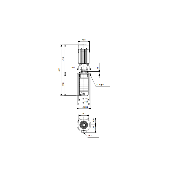 Полупогружной насос Grundfos MTR 10-9/9 A-W-A-HUUV артикул 98513589 – габаритный чертеж