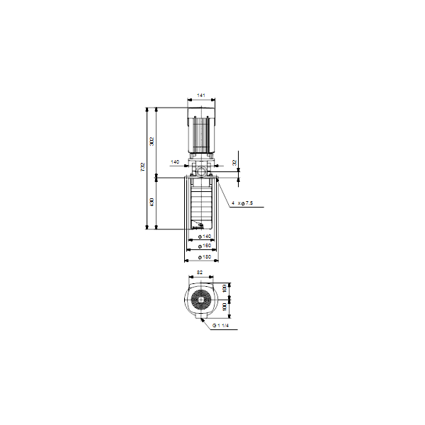 Полупогружной насос Grundfos MTR 1S-17/17 A-W-A-HUUV артикул 96514857 – габаритный чертеж