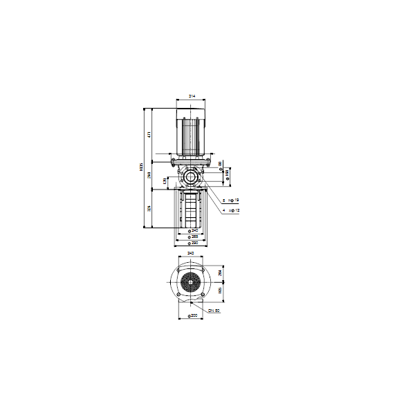 Полупогружной насос Grundfos MTR 45-3/3-2 A-F-A-HUUV артикул 98513699 – габаритный чертеж
