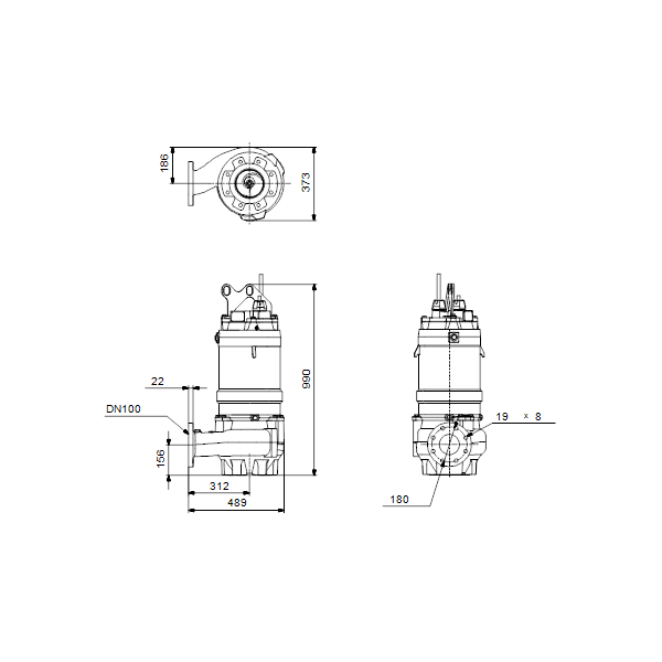 Погружной канализационный насос Grundfos S1.100.100.100.4.50M.C.241.Q.EX.D.511 артикул 96811086 – габаритный чертеж