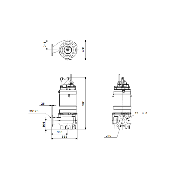 Погружной канализационный насос Grundfos S1.100.125.125.4.50L.S.267.S.EX.D.511 артикул 96811146 – габаритный чертеж