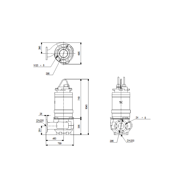 Погружной канализационный насос Grundfos S1.80.200.125.4.50E.H.244.S.N.D.511 артикул 96810981 – габаритный чертеж