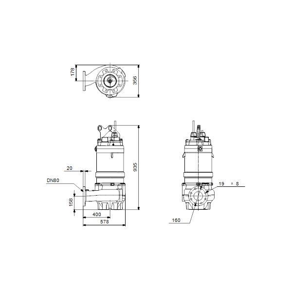 Погружной канализационный насос Grundfos SV.80.80.74.2.50H.S.175.S.EX.D.511 артикул 96811152 – габаритный чертеж