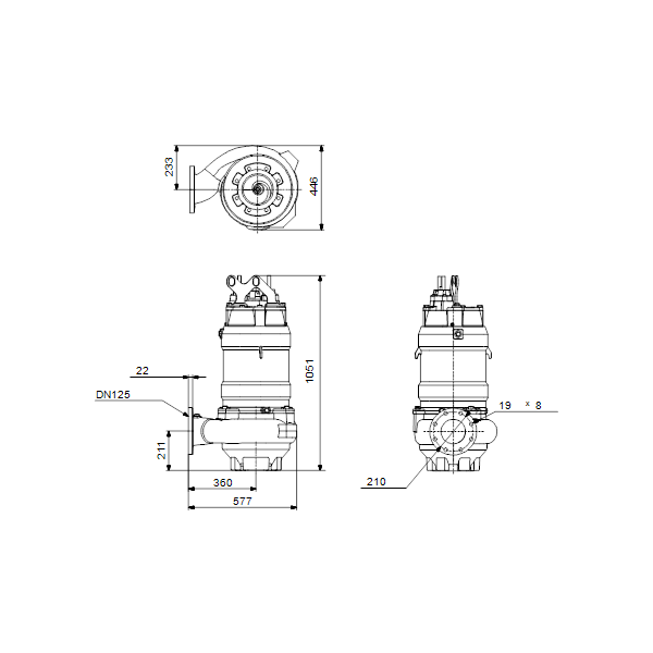 Погружной канализационный насос Grundfos S1.100.125.170.4.54M.C.274.G.EX.D.511 артикул 95113555 – габаритный чертеж