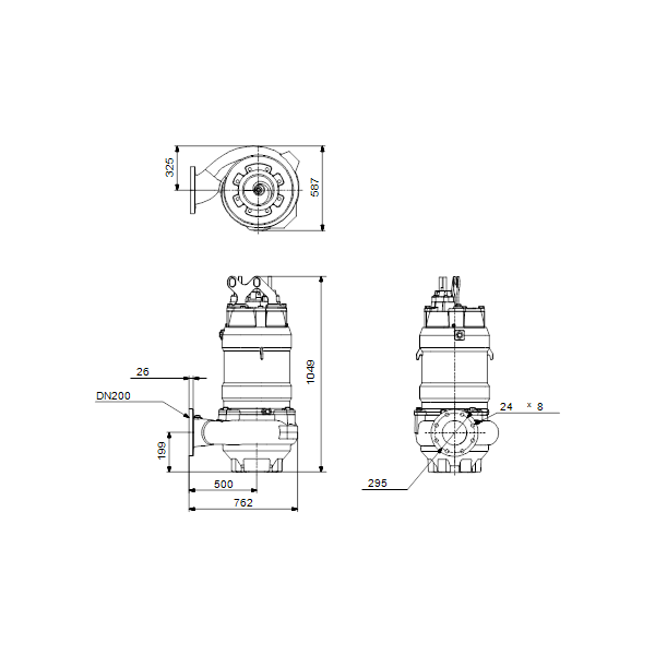 Погружной канализационный насос Grundfos S1.100.200.170.4.54L.C.285.G.N.D.511 артикул 95113516 – габаритный чертеж