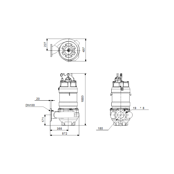 Погружной канализационный насос Grundfos S1.80.100.170.4.54H.S.304.Q.EX.D.511 артикул 96811339 – габаритный чертеж
