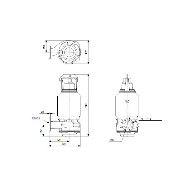 Погружной канализационный насос Grundfos S1.100.125.220.4.58M.C.297.Q.EX.D.511 артикул 96811550 – габаритный чертеж