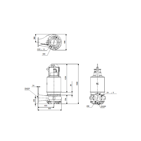 Погружной канализационный насос Grundfos S1.100.200.650.4.66H.H.406.G.N.D.513 артикул 96785332 – габаритный чертеж