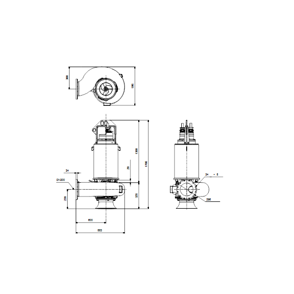 Погружной канализационный насос Grundfos S1.100.200.650.4.66H.S.406.G.EX.D.511 артикул 95112785 – габаритный чертеж