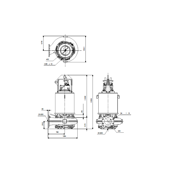 Погружной канализационный насос Grundfos S3.120.300.650.8.70M.D.464.Q.EX.D.511 артикул 96811949 – габаритный чертеж