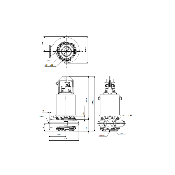 Погружной канализационный насос Grundfos S3.120.600.1300.6.70E.D.426.G.EX.D.511 артикул 95113031 – габаритный чертеж