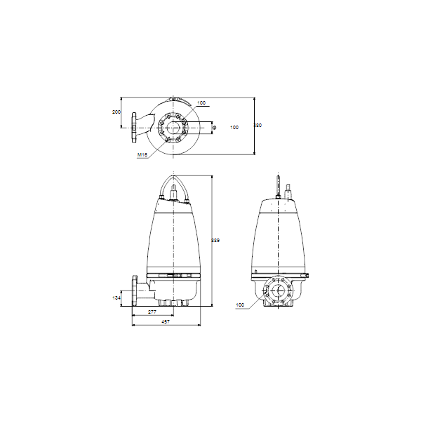 Погружной канализационный насос Grundfos SEV.100.100.30.A.EX.4.50D артикул 96177713 – габаритный чертеж
