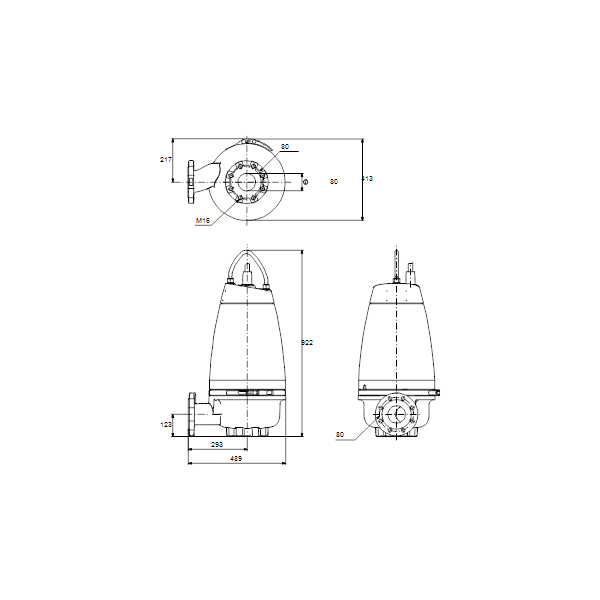 Погружной канализационный насос Grundfos SEV.80.80.92.A.EX.2.51D артикул 96177711 – габаритный чертеж
