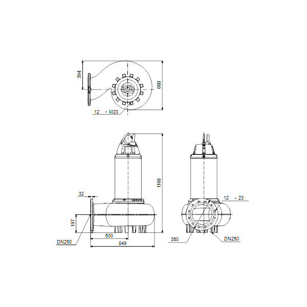Погружной канализационный насос Grundfos SE2.110.250.185.4.52L.H.Q.EX.51D артикул 99412070 – габаритный чертеж