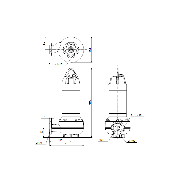 Погружной канализационный насос Grundfos SLV.80.80.130.2.52H.S.Q.EX.51D артикул 99412225 – габаритный чертеж