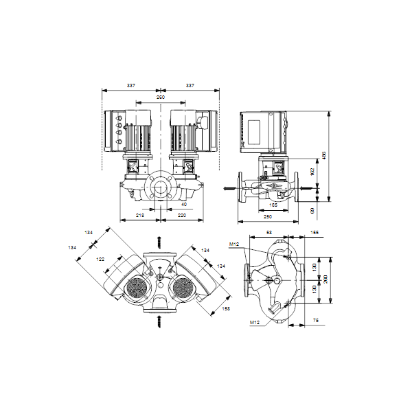 Одноступенчатый вертикальный центробежный насос «ин-лайн» Grundfos TPE3 D 40-80-S A-F-A-BQQE артикул 99272545 – габаритный чертеж
