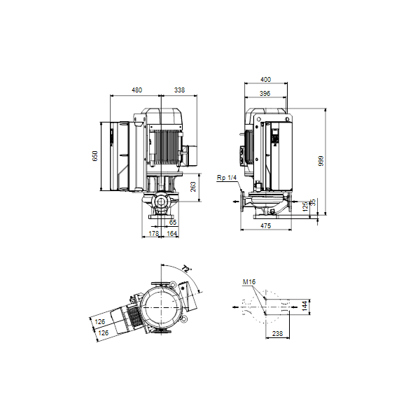 Одноступенчатый вертикальный центробежный насос «ин-лайн» Grundfos TPE 65-930/2-NC A-F-A-BQQE артикул 99473932 – габаритный чертеж