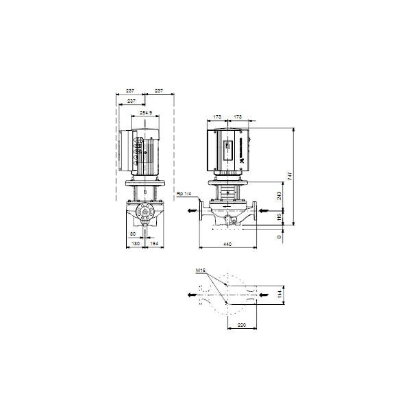 Одноступенчатый вертикальный центробежный насос «ин-лайн» Grundfos TPE 80-250/2 A-F-A-BQQE артикул 99113950 – габаритный чертеж