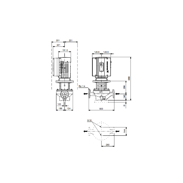 Одноступенчатый вертикальный центробежный насос «ин-лайн» Grundfos TPE 100-160/2-S A-F-A-BAQE артикул 99114587 – габаритный чертеж