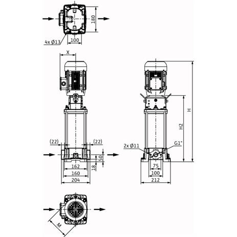 Габаритный чертеж насоса Wilo HELIX FIRST V 409-5/16/E/S/400-50