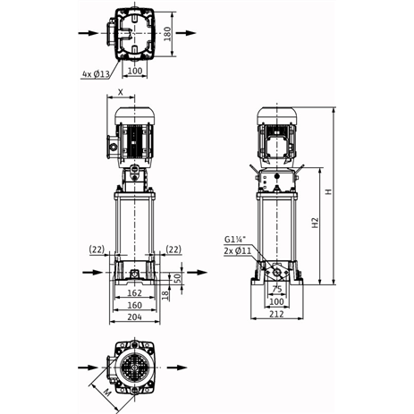 Габаритный чертеж насоса Wilo HELIX FIRST V 602-5/16/E/S/400-50