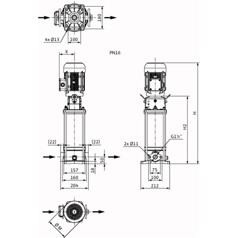 Габаритный чертеж насоса Wilo HELIX V 608-1/16/E/KS/400-50