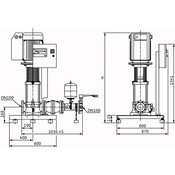 Габаритный чертеж насосной станции Wilo COR-1 MVIE 9502/1/VR-EB-R
