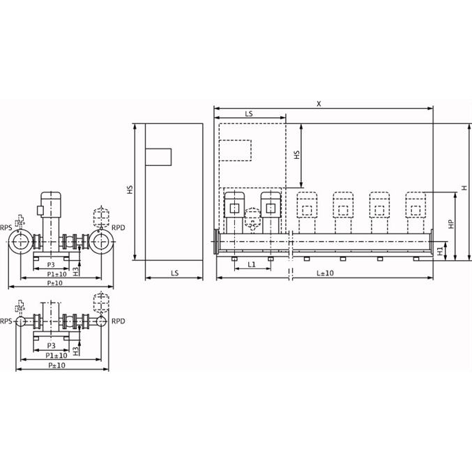 Габаритный чертеж насосной станции Wilo COR-4 MVI 7001/1/CC-EB-R